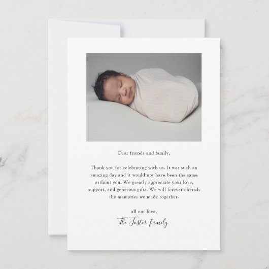 Eenvoudige Baby foto van Elegant Script Bedankkaart (Achterkant)