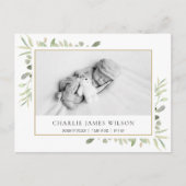 Eenvoudige Baby Foto Waterverf Greenery Birth Aankondigingskaart (Voorkant)
