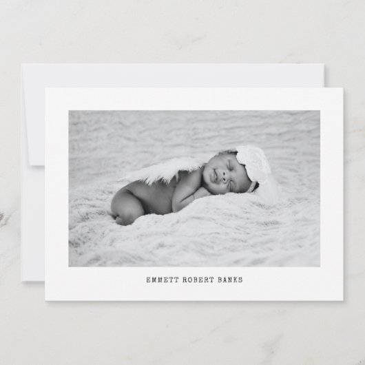Eenvoudige Baby Foto Zwart-wit Geboorte Aankondiging (Voorkant)