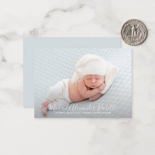 Eenvoudige Baby Fotoaankondiging Notitiekaartje (Voorkant / Achterkant in situ)
