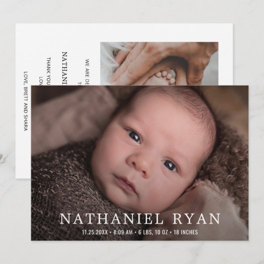 Eenvoudige baby-fotogeboorte aankondiging (Voorkant / Achterkant)