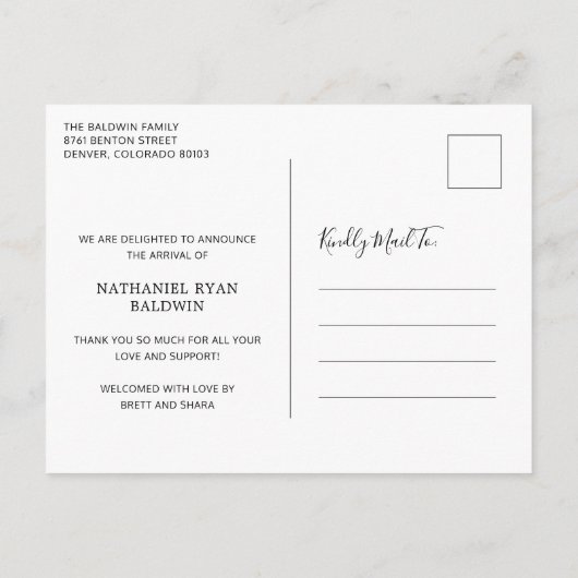 Eenvoudige baby-fotogeboorte aankondigingskaart (Achterkant)