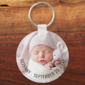 Eenvoudige Baby Fotonaam Datum geboortedatum Sleutelhanger (Voorkant)