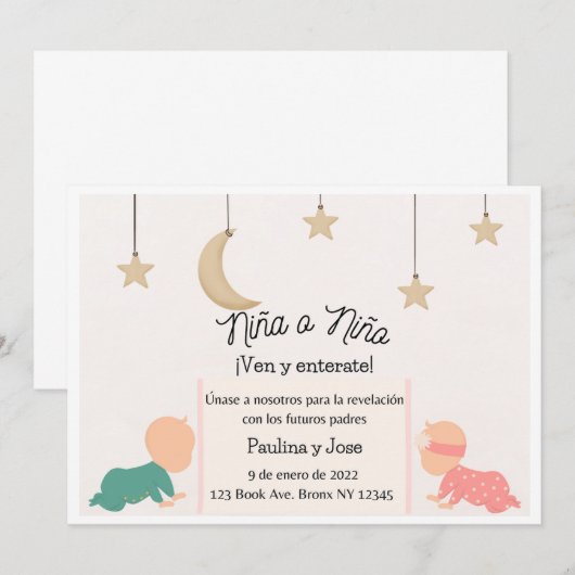 Eenvoudige Baby Gendereducatie uitnodiging (Spaans (Voorkant / Achterkant)