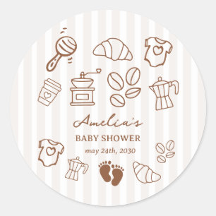 Eenvoudige Baby Is Brouwend Doodle Koffie Baby Sho Ronde Sticker