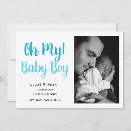 Eenvoudige baby-jongen Fotocollage geboorte Aankondiging (Voorkant)