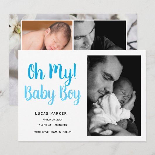 Eenvoudige baby-jongen Fotocollage geboorte Aankondiging (Voorkant / Achterkant)