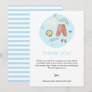 Eenvoudige baby kleding blauw Baby shower Bedankkaart