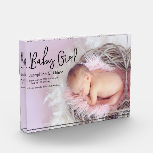 Eenvoudige baby meisje aankondiging Modern Script Fotoblokken (Links)