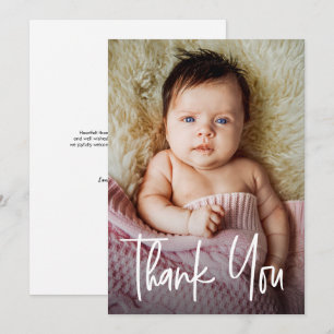 Eenvoudige Baby Meisje Foto Moderne Handlettering Bedankkaart