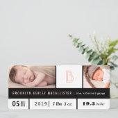 Eenvoudige Baby Meisje Stats Roze Monogram 2 Foto  Aankondiging (Staand voorkant)