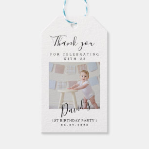 Eenvoudige Baby met één eerste verjaardag foto Cadeaulabel