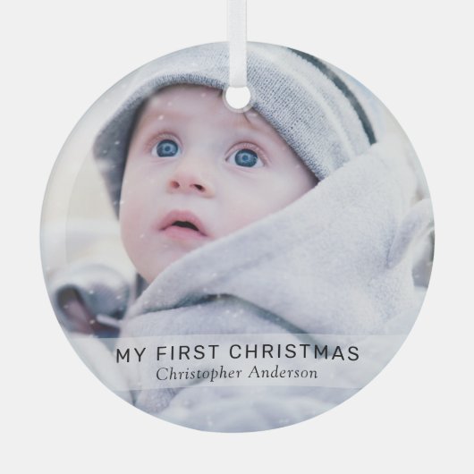 Eenvoudige Baby 'Mijn eerste Kerstmis'-foto Keepom Glas Ornament (Voorkant)