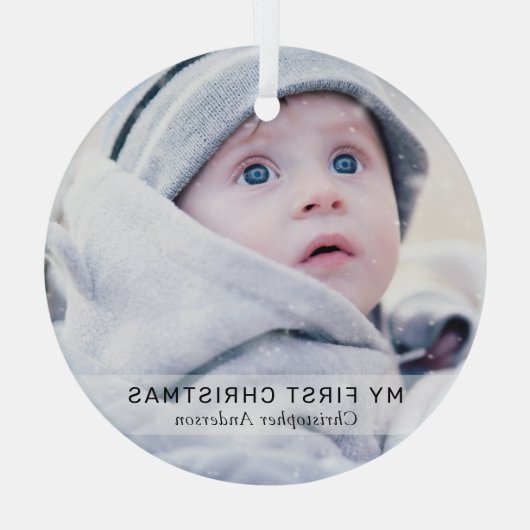 Eenvoudige Baby 'Mijn eerste Kerstmis'-foto Keepom Glas Ornament (Achterkant)