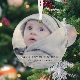 Eenvoudige Baby 'Mijn eerste Kerstmis'-foto Keepom Glas Ornament