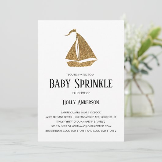 Eenvoudige Baby-prinkle Faux Gold Glitter Sailboot Kaart (Staand voorkant)