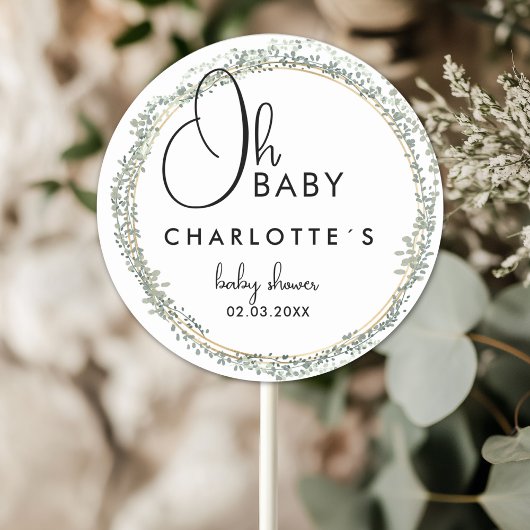 Eenvoudige baby shower met bloemenkrans ronde sticker