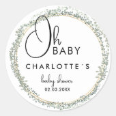 Eenvoudige baby shower met bloemenkrans ronde sticker (Voorkant)