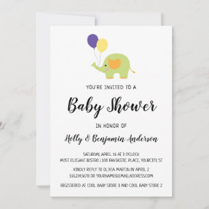 Eenvoudige baby shower olifant met ballonnen kaart