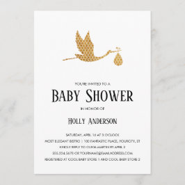 Eenvoudige Baby shower Preppy Gold Stork met bunde Kaart
