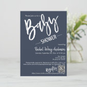 Eenvoudige Baby shower QR-code voor Navy Blue Scri Kaart (Staand voorkant)