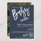 Eenvoudige Baby shower QR-code voor Navy Blue Scri Kaart (Voorkant / Achterkant)