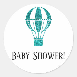 Eenvoudige Baby Shower Turquoise Glitter Heet Luch Ronde Sticker