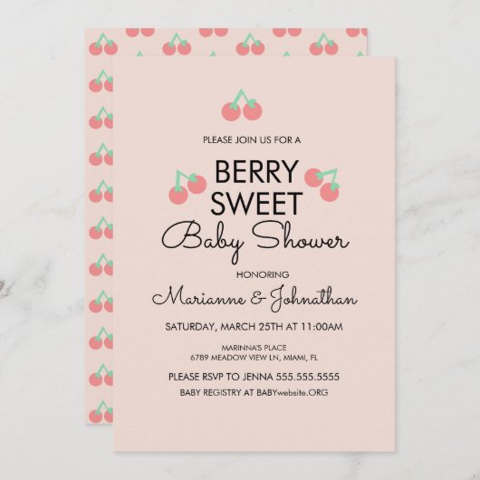 Eenvoudige Baby shower van kersen — roze Kaart (Voorkant / Achterkant)