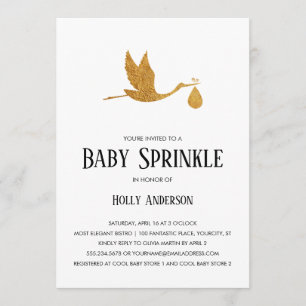 Eenvoudige Baby Sprinkle Faux Gold Foil Stork w Bu Kaart