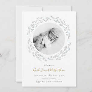 Eenvoudige babyfoto botanische slinger jongensgebo aankondiging