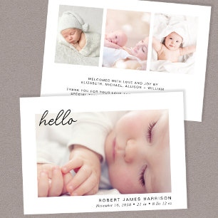Eenvoudige babyfoto hallo geboorte aankondiging