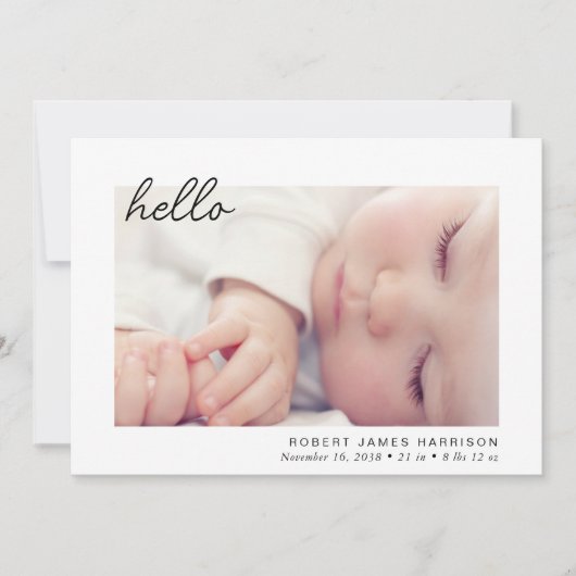Eenvoudige babyfoto hallo geboorte aankondiging (Voorkant)
