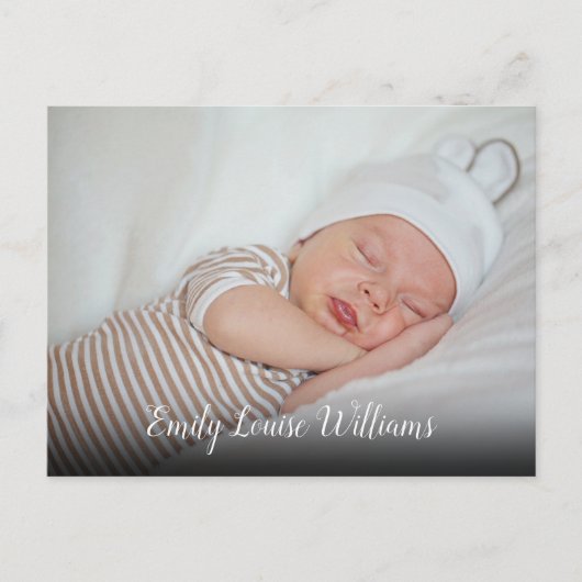 Eenvoudige babyfoto scriptaankondiging briefkaart (Voorkant)