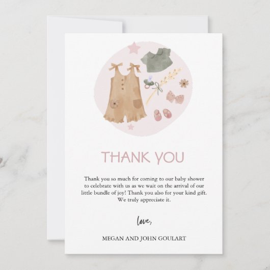 Eenvoudige babykleding Roze Baby shower Bedankkaart (Voorkant)