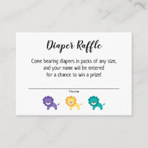 Eenvoudige babyshower luierraffel tickets met leeu informatiekaartje