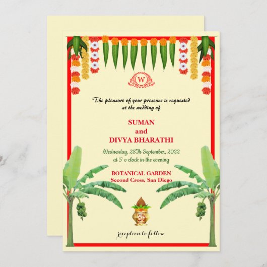 Eenvoudige Bakbananen met Garland Indiase Trouwkaa Kaart (Voorkant / Achterkant)