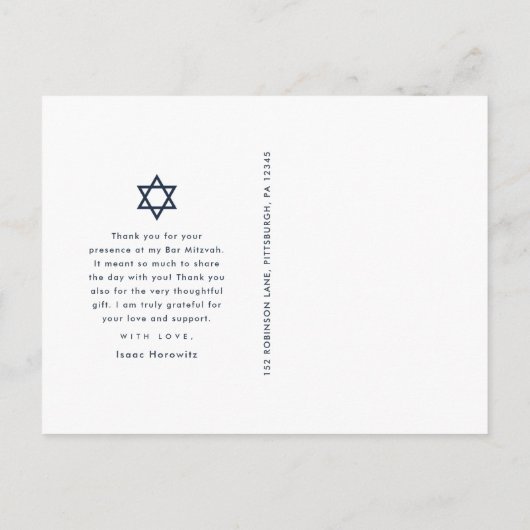 Eenvoudige balk Mitzvah Dank je ster van David Fot Briefkaart (Achterkant)