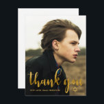 Eenvoudige balk Mitzvah Dank je ster van David Fot Briefkaart<br><div class="desc">Eenvoudig faux goud dank u manuscripttypografie met volledige foto op de voorzijde,  en een zoete dank u bericht met een ster van david en terugkeeradres op de rug van het briefkaart.</div>