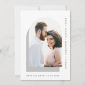 Eenvoudige balk | Moderne twee foto's grijs en wit Save The Date (Voorkant)