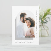 Eenvoudige balk | Moderne twee foto's grijs en wit Save The Date (Staand voorkant)