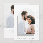 Eenvoudige balk | Moderne twee foto's grijs en wit Save The Date (Voorkant / Achterkant)