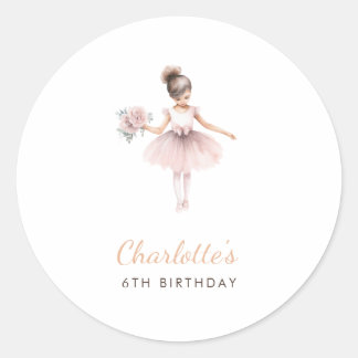 Eenvoudige Ballerina Elegante Waterverf Verjaardag Ronde Sticker