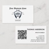 Eenvoudige Barber Shop Razor Logo QR Professional Visitekaartje (Voorkant / Achterkant)