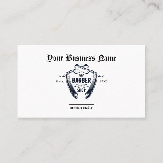 Eenvoudige Barber Shop Razor Logo QR Professional Visitekaartje (Voorkant)