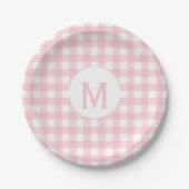 Eenvoudige Basic Baby roze Gingham Monogram Papieren Bordje (Voorkant)