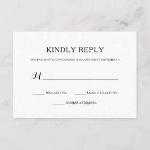 Eenvoudige Basic Black en White Wedding RSVP