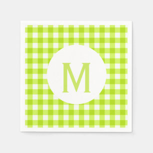 Eenvoudige Basic Lime Green Gingham Monogram Servet