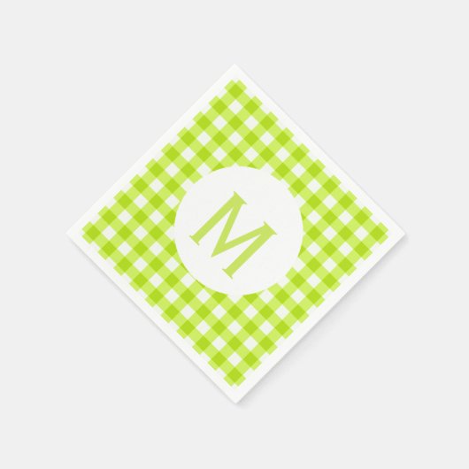 Eenvoudige Basic Lime Green Gingham Monogram Servet (Hoek)