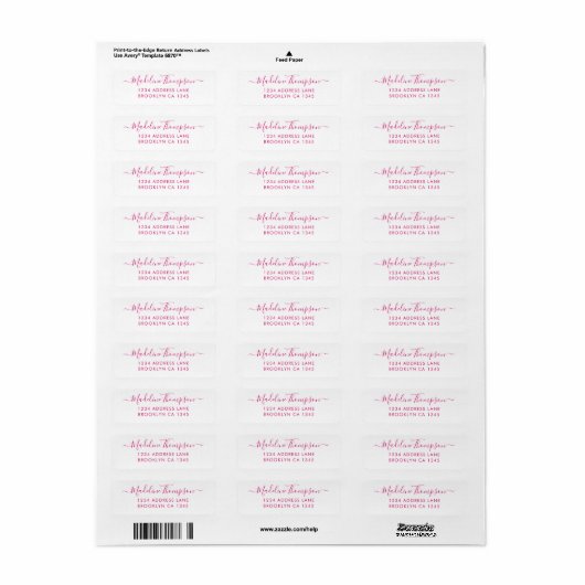 Eenvoudige basic magenta elegant script girly chic etiket (Full Sheet)