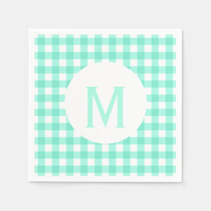 Eenvoudige Basic Neo Mint Green Gingham Monogram Servetten